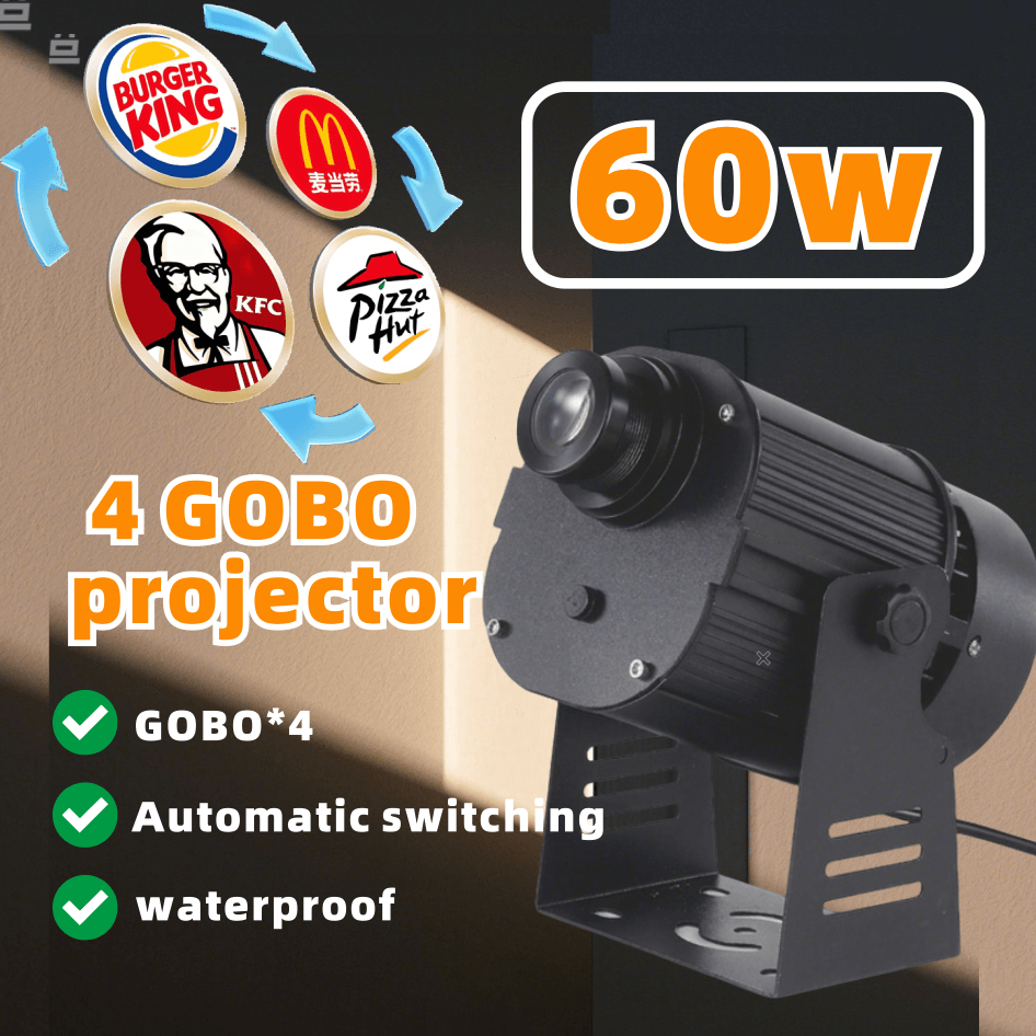 60w Automatic 4-Pattern Loop Gobo Projector - IP67 Waterproof Outdoor Dynamic Signage Light