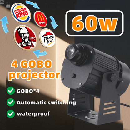 60w Automatic 4-Pattern Loop Gobo Projector - IP67 Waterproof Outdoor Dynamic Signage Light