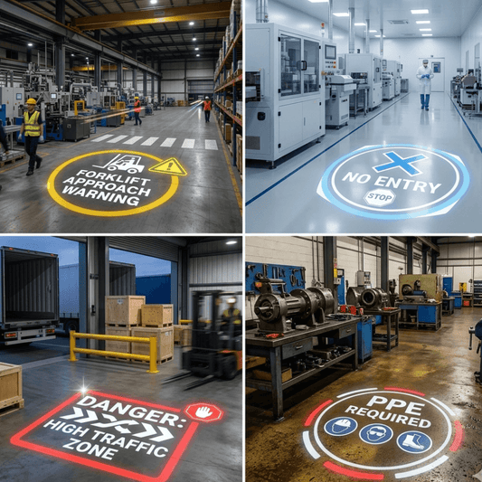 Industrial Virtual Safety Sign Projector — High-Visibility LED Warning Light for Floor Markings and Pedestrian Safety
