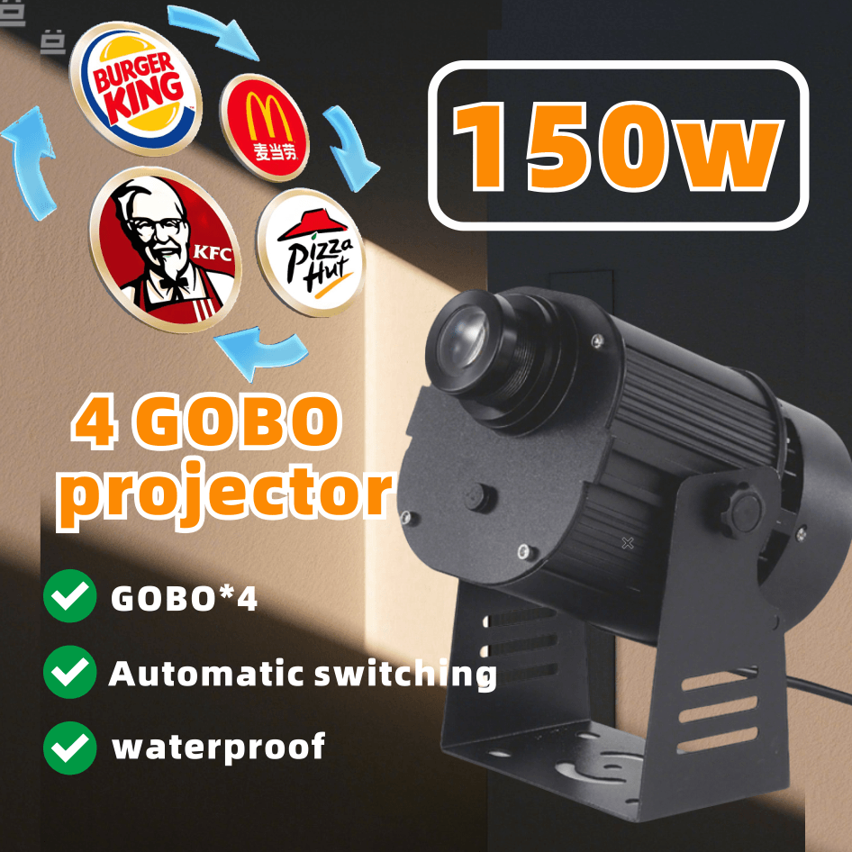150w Automatic 4-Pattern Loop Gobo Projector - IP67 Waterproof Outdoor Dynamic Signage Light