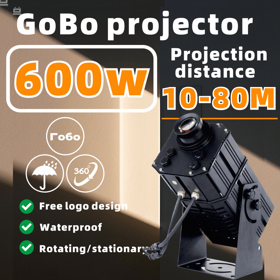 Powerful Outdoor Waterproof Gobo Projector Light, 600W High-Power Logo Projector for Exterior Walls