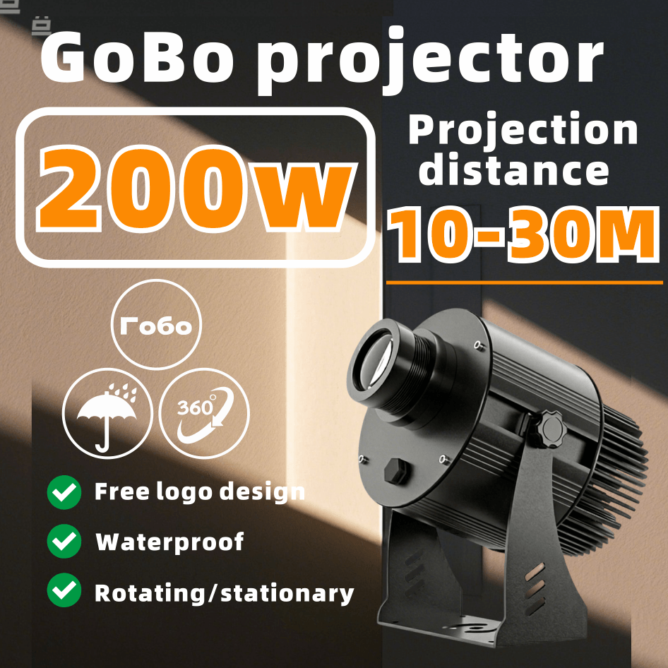 Powerful Outdoor Waterproof Gobo Projector Light, 200W High-Power Logo Projector for Exterior Walls